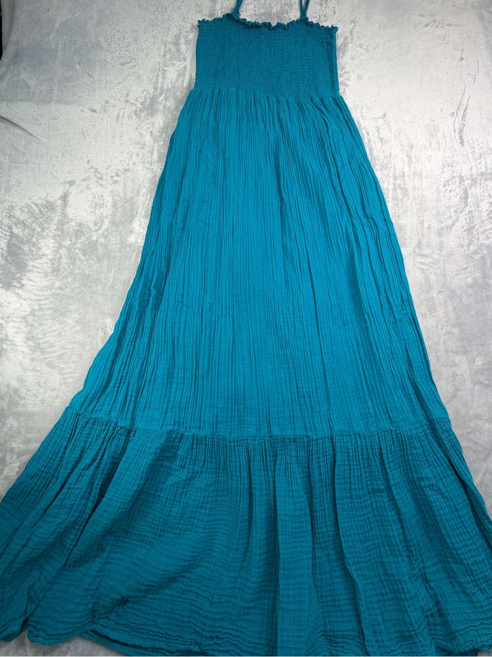 100% Cotton Michael Stars Teal Tiered Maxi Dress Summer Beach Guest Party L
